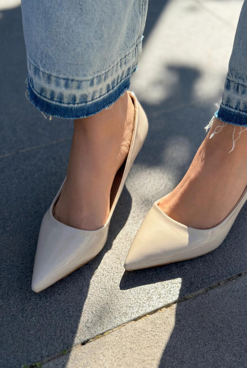 Delvion Beige Patent Faux Leather Women's Stilettos
