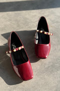 Myrel Bordeaux Pearl Detail Patent Faux Leather Women's Mary Jane