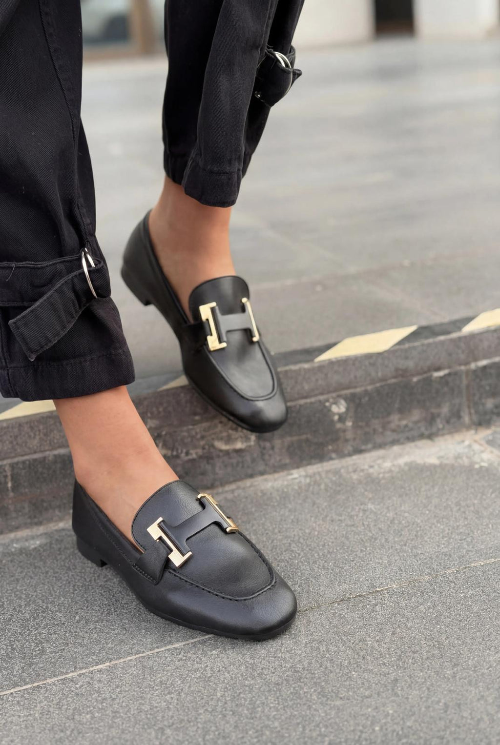 Elara Black Faux Leather Women's Loafers
