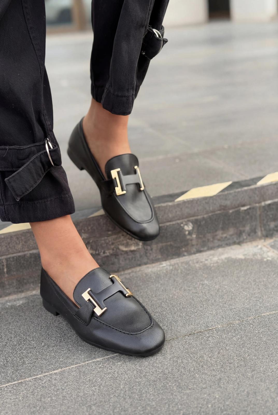 Elara Black Faux Leather Women's Loafers