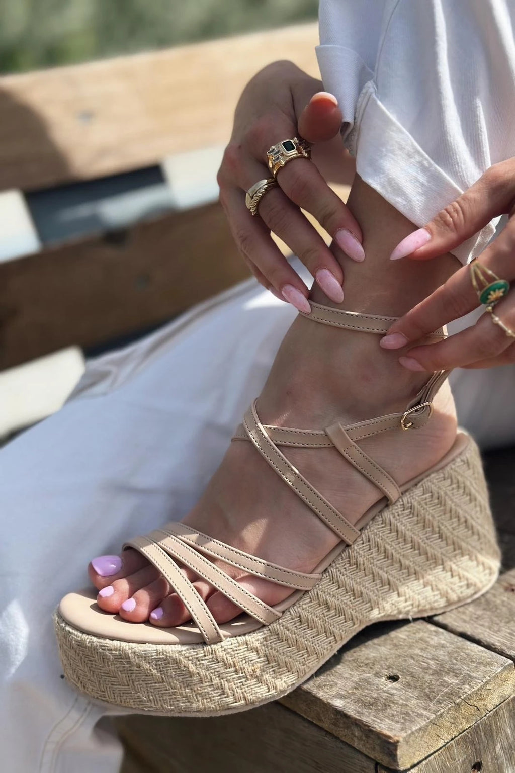 Forina Raffia Wedge Women's Sandals Nude