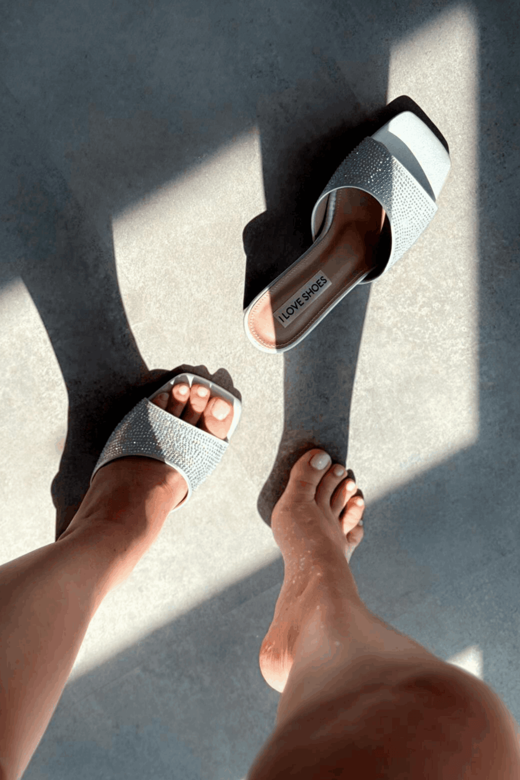 Norma Satin Silver Rhinestone Block Heel Mules