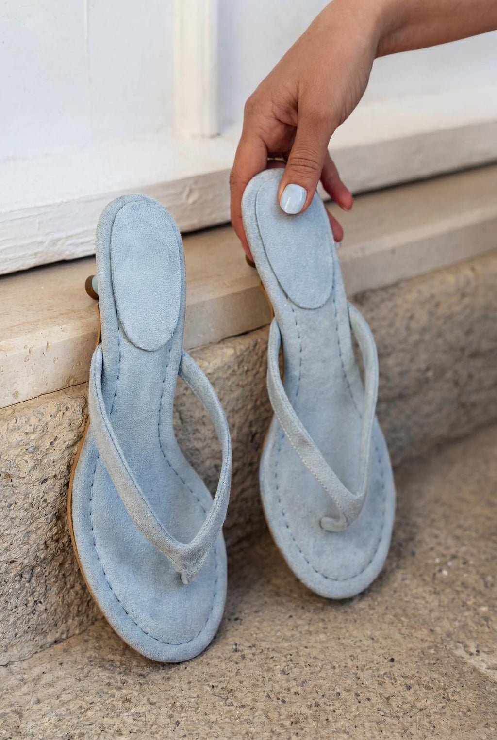 Arlene Baby Blue Suede Toe Ring Pumps