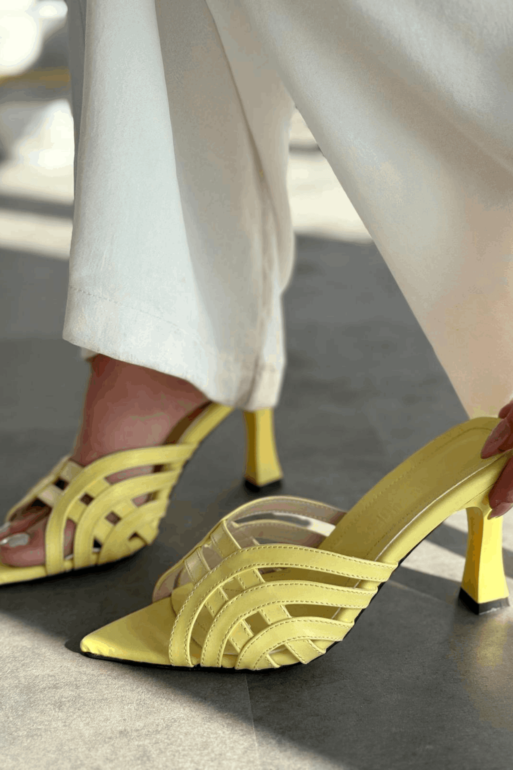 Lumon Yellow Faux Leather Strap Detail Pumps