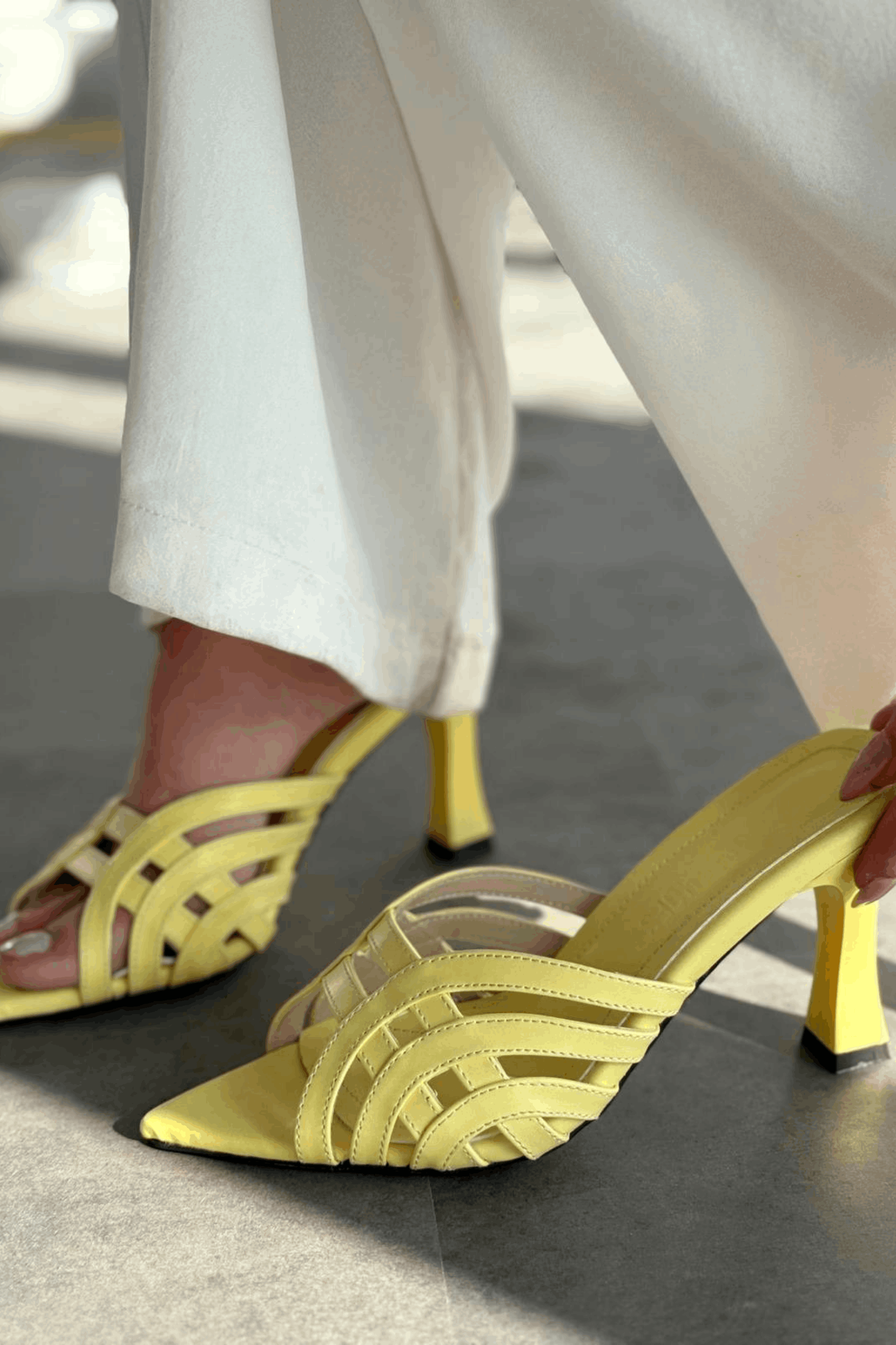 Lumon Yellow Faux Leather Strap Detail Pumps