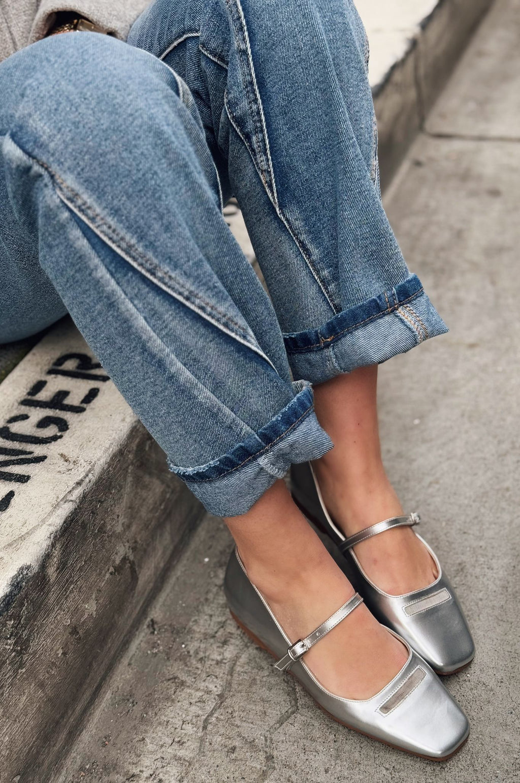 Lufora Silver Faux Leather Buckle Detail Women's Flats