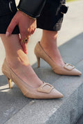 Finrel Nude Patent Faux Leather Stilettos with Buckle Detail