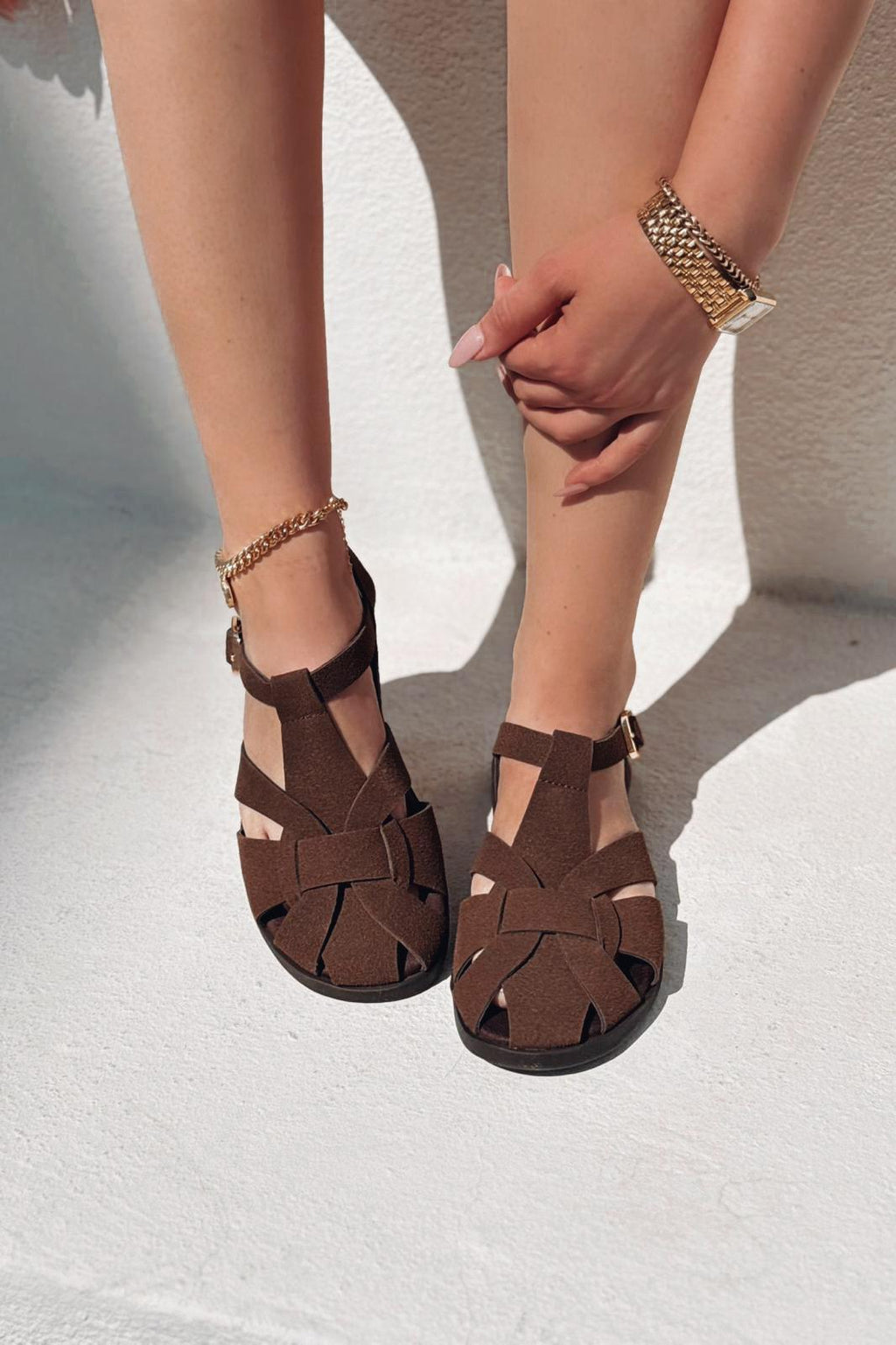 Valen Suede Light Brown Flat Women's Sandals