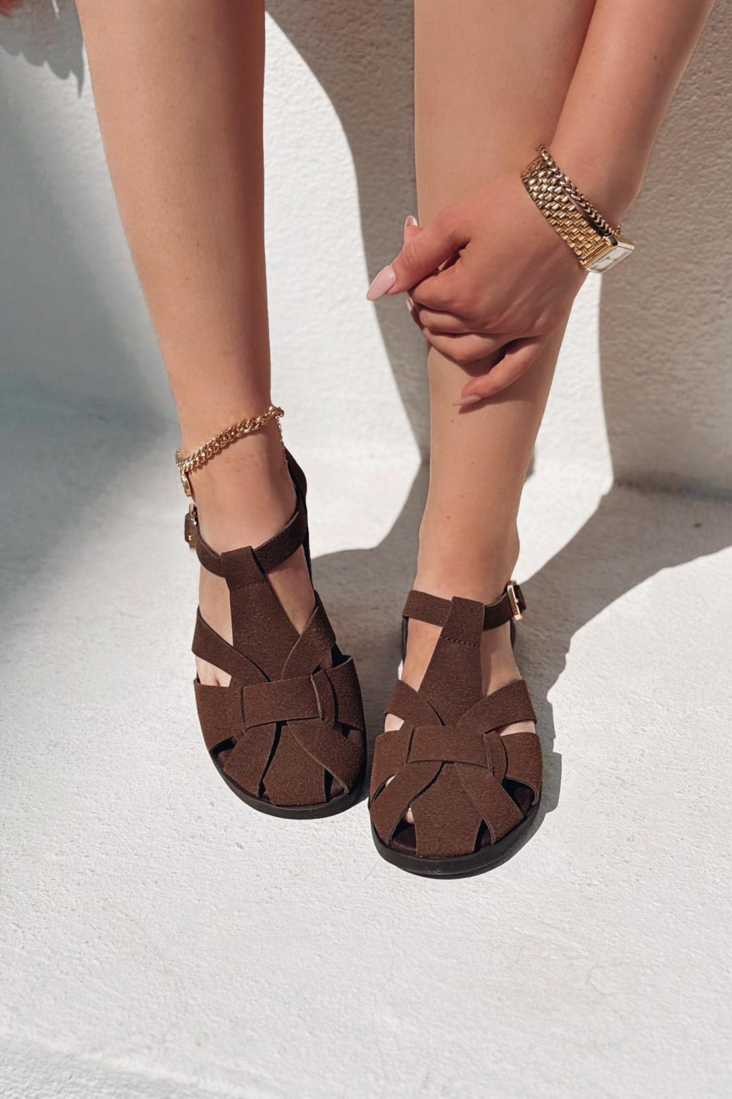 Valen Suede Light Brown Flat Women's Sandals