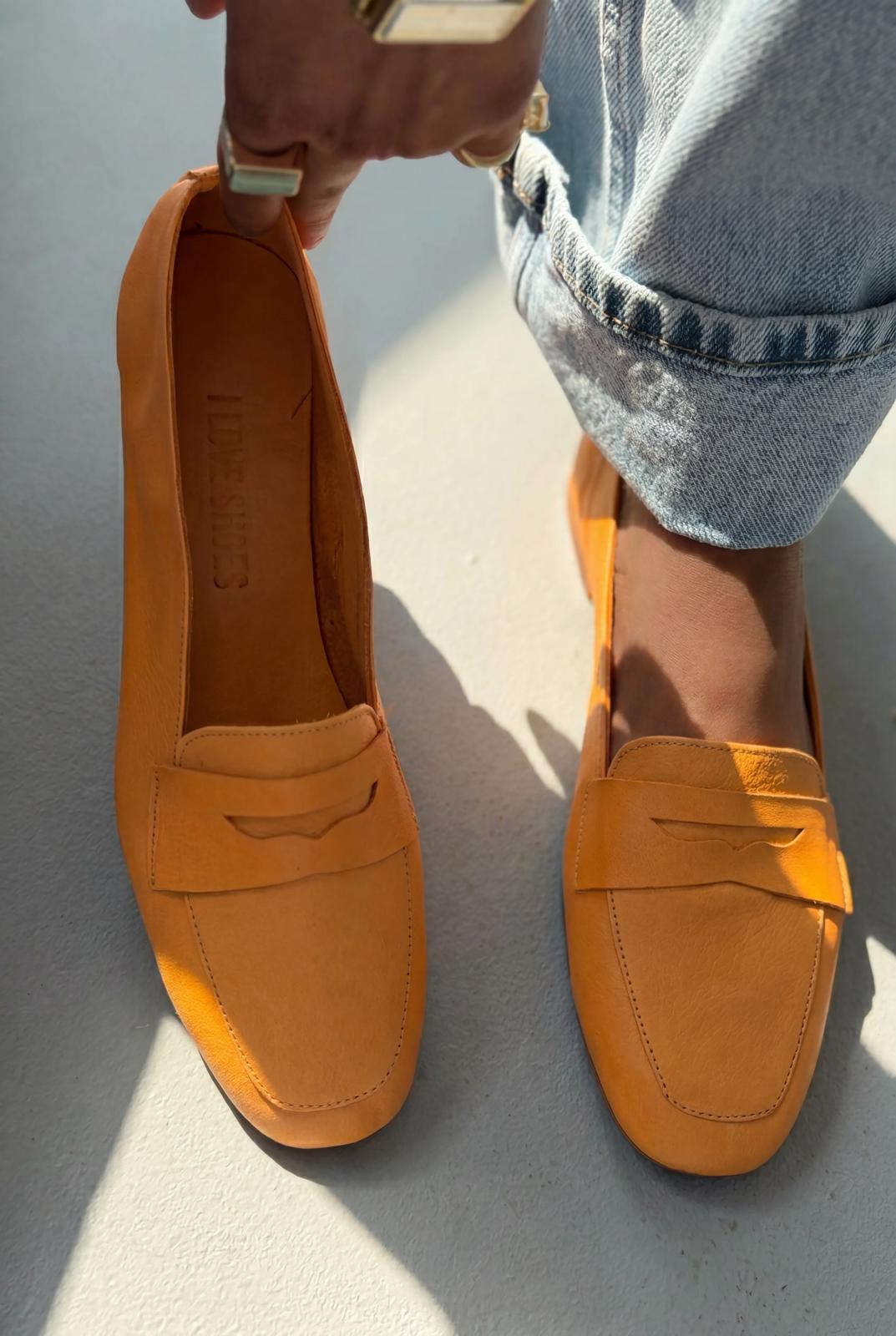 Melniel Orange Genuine Leather Women's Loafers