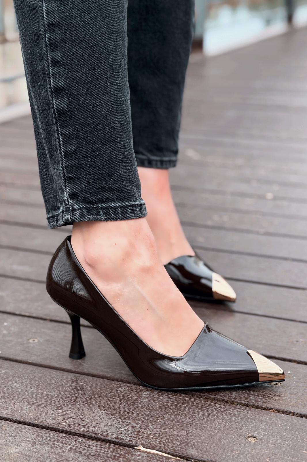 Noctra Light Brown Patent Faux Leather Women's Stilettos