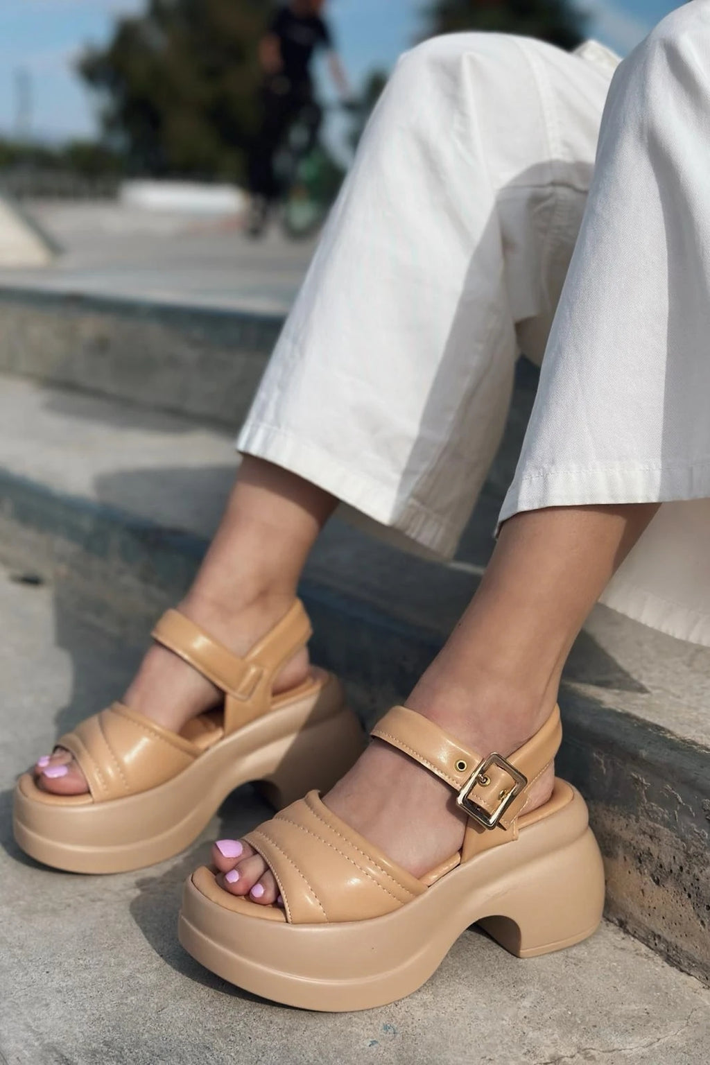 Pofins Nude Faux Leather Women's Sandals
