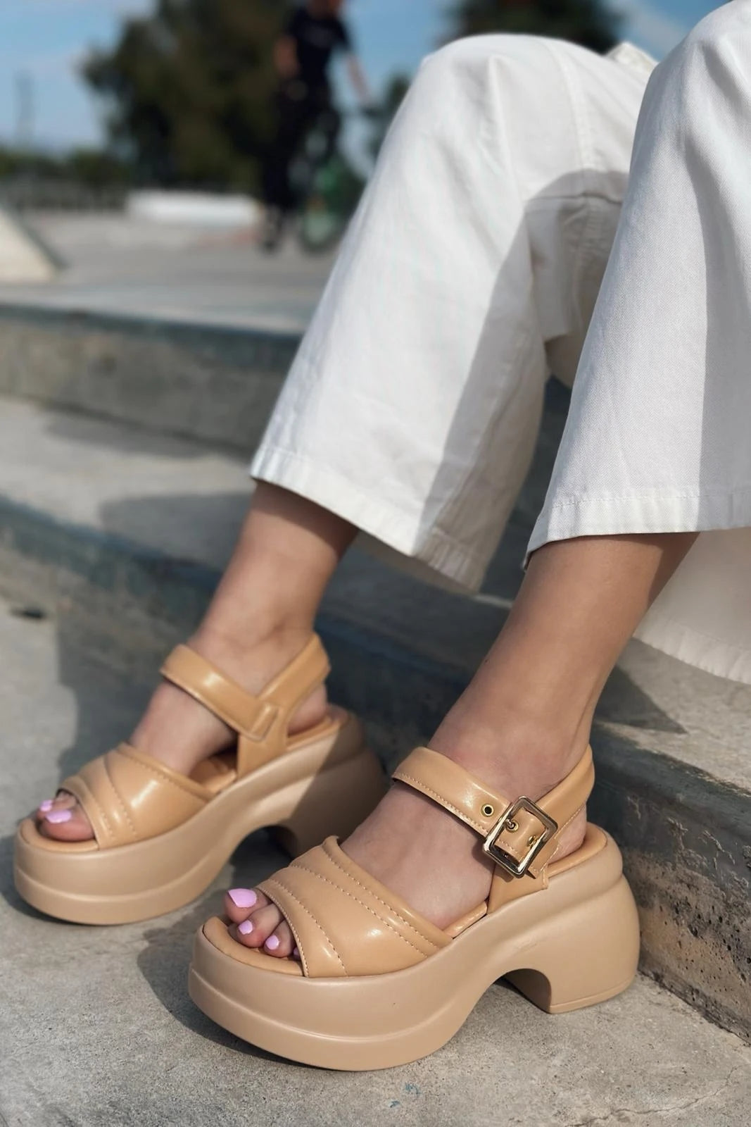 Pofins Nude Faux Leather Women's Sandals