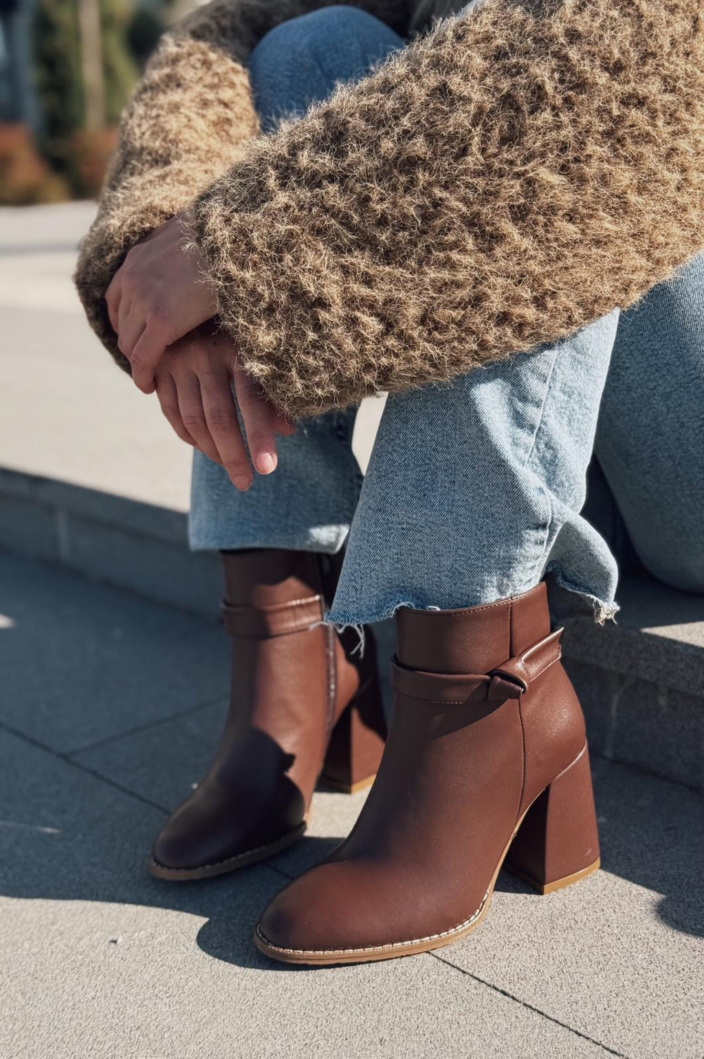 Oxsend Dark Brown Faux Leather Bow Detail Pumps Boots