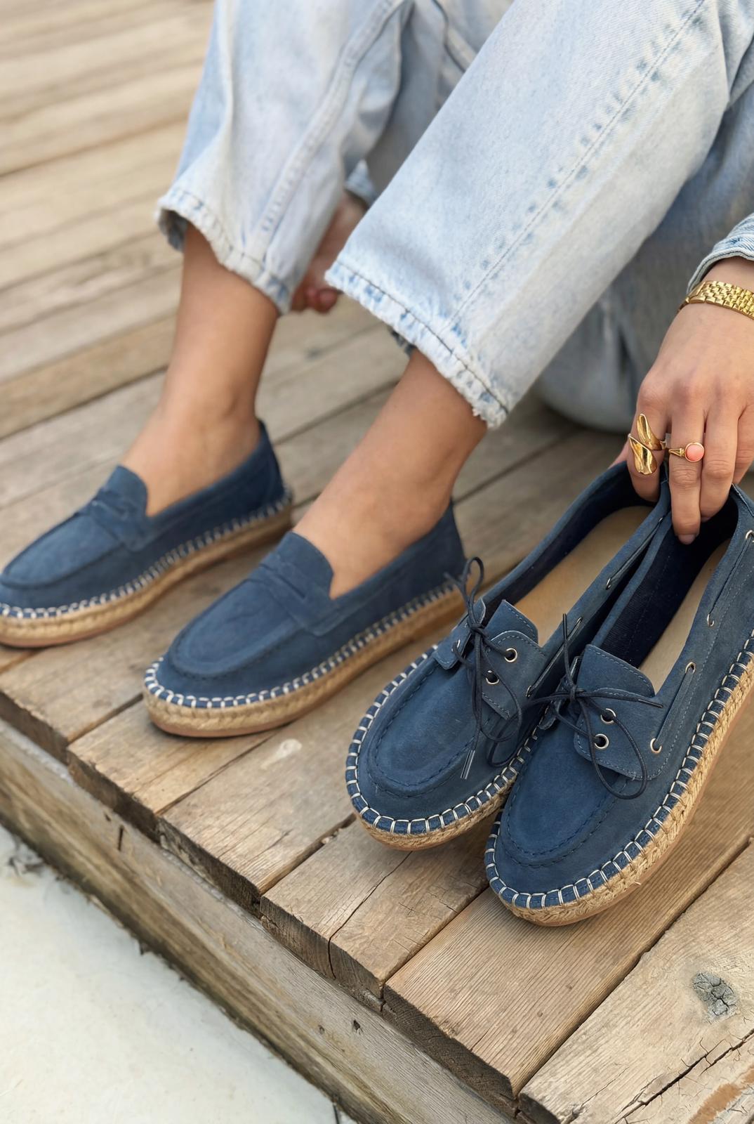 Selora Navy Genuine Suede Women's Loafers