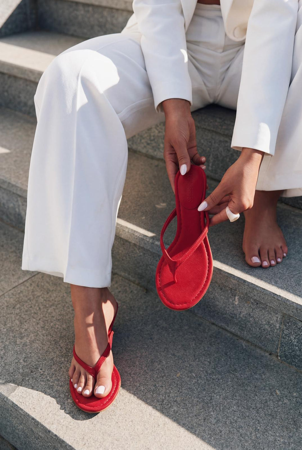 Arlene Red Faux Leather Women's Pumps Thong Sandals