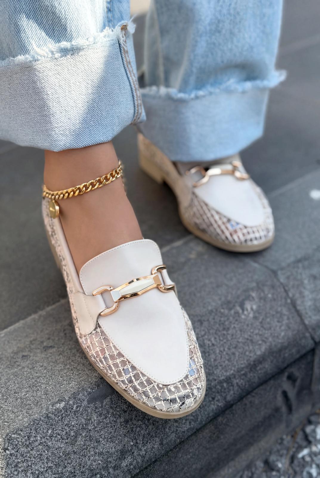 Delter Beige Faux Leather Mesh Women's Loafers