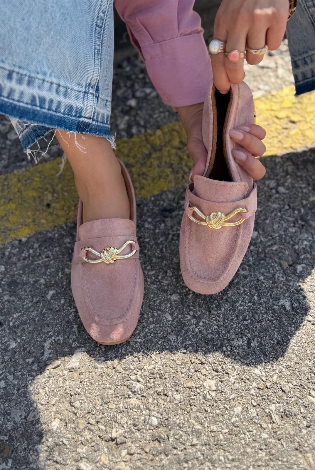Avelis Women's Loafer Blush Suede Bow Detail