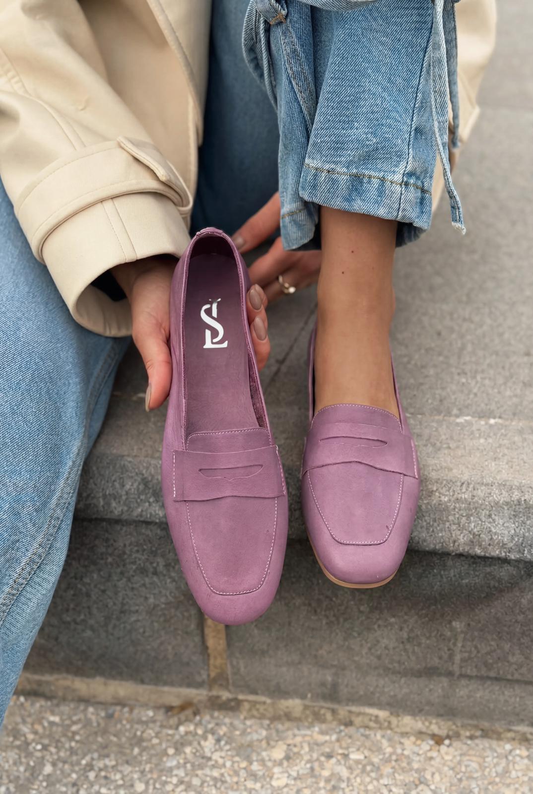 Melniel Purple Genuine Leather Women's Loafers