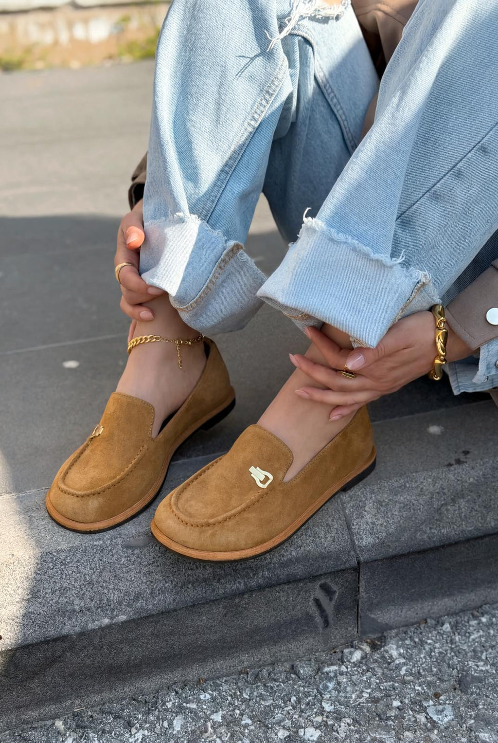 Rasen Tan Genuine Suede Women's Loafers