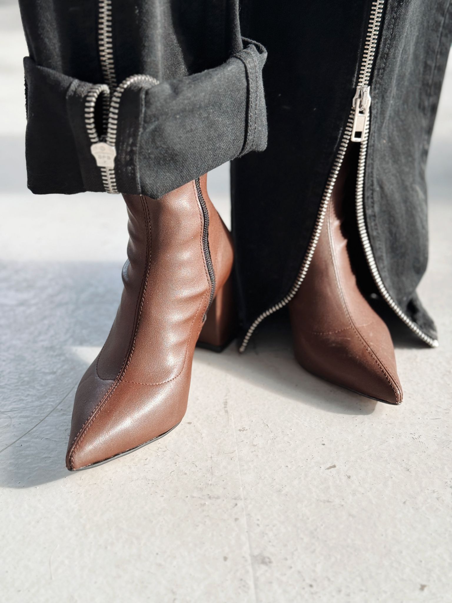 Nysea Brown Faux Leather Women's Stretch Pumps Boots
