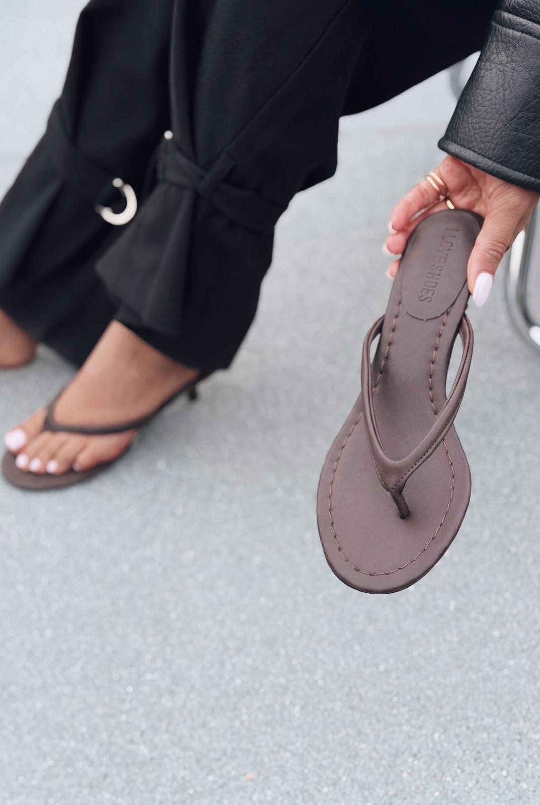Arlene Taupe Faux Leather Women's Thong Pumps