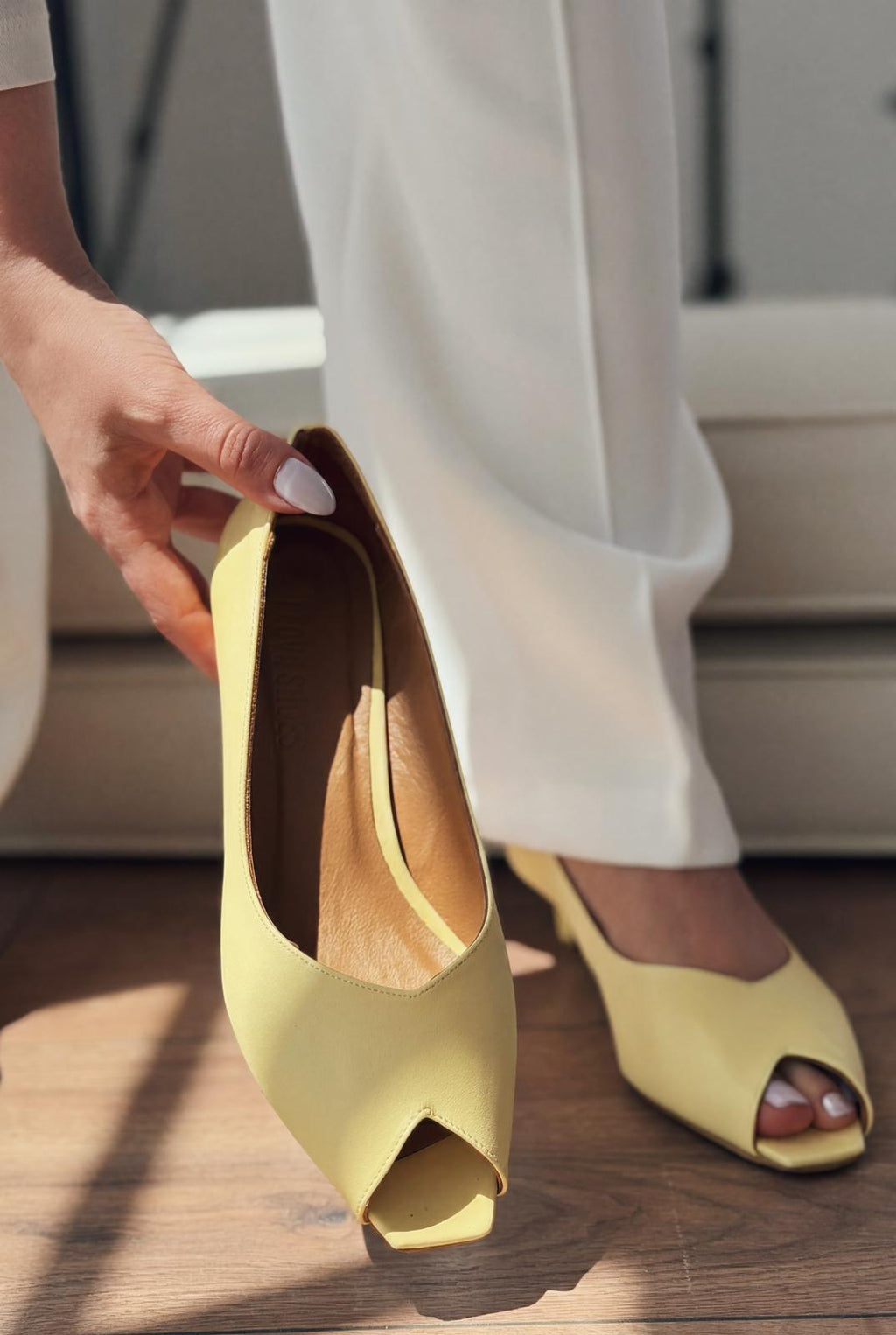 Norvion Yellow Genuine Leather Faux Leather Women's Pumps
