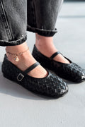 Roselle Black Faux Leather Women's Flats