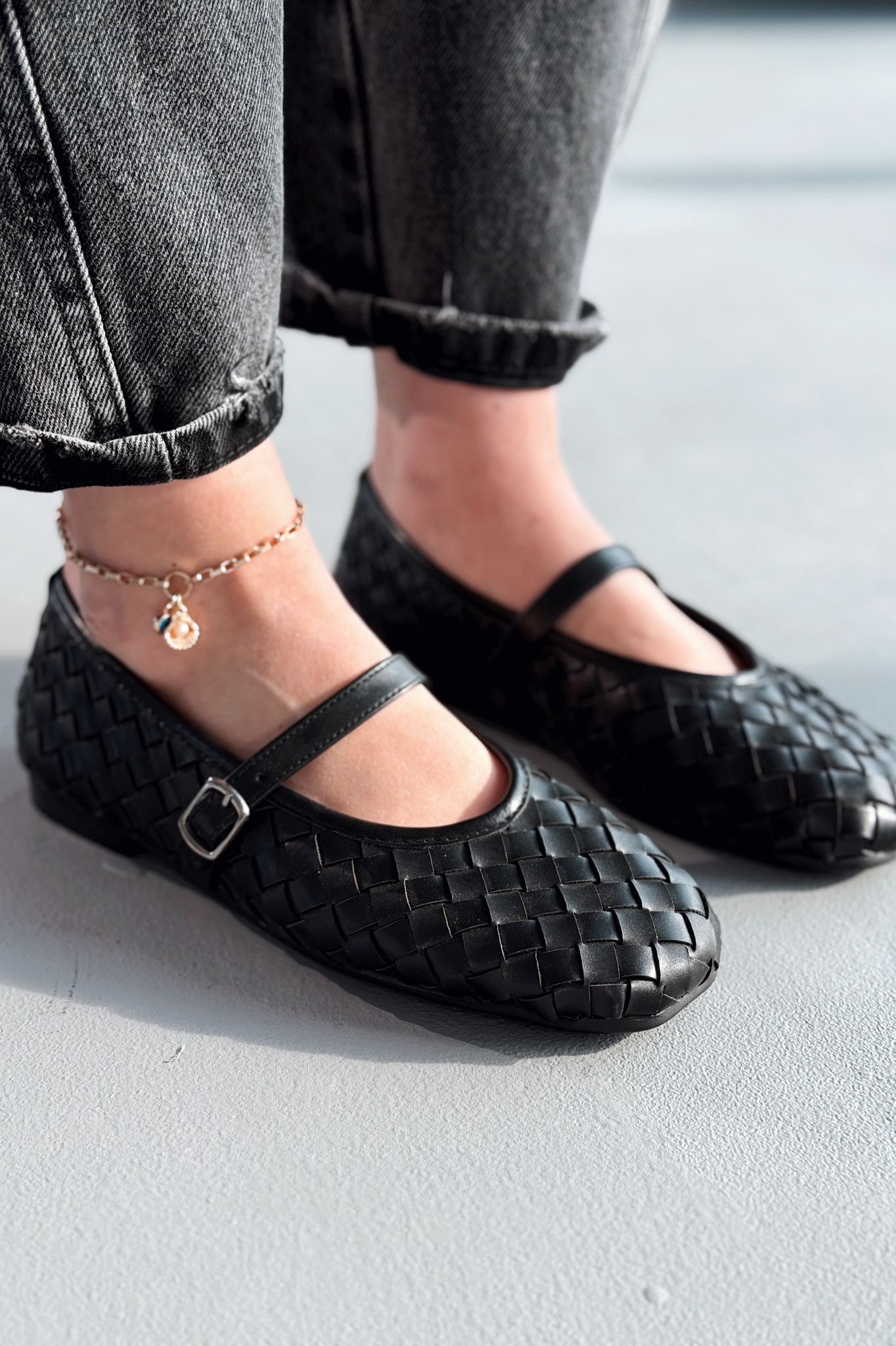 Roselle Black Faux Leather Women's Flats