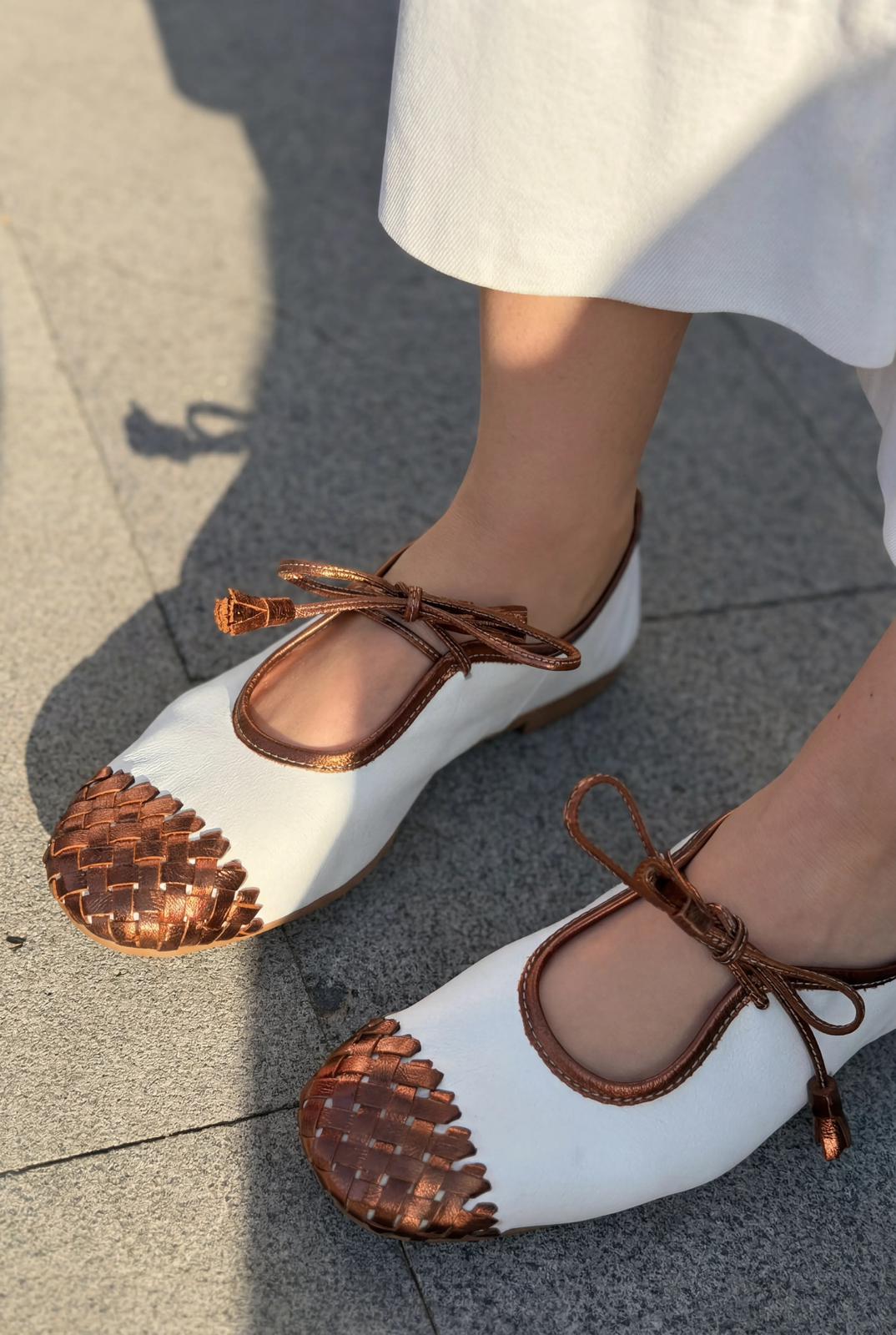 Talorin Metallic Bronze Genuine Leather Women's Lace-Up Flats