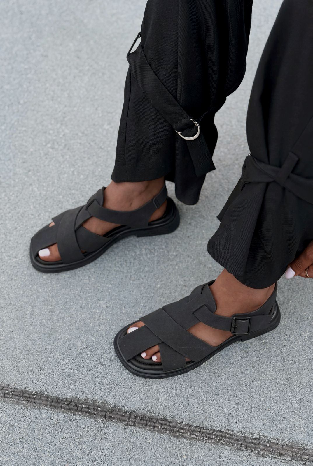 Evyra Black Suede Women's Sandals