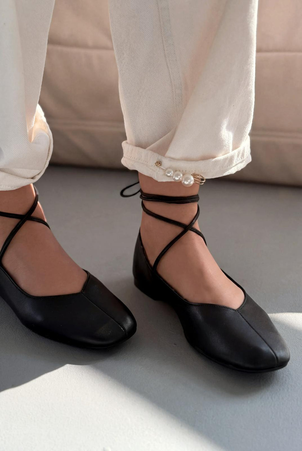 Morven Black Genuine Leather Women's Flats
