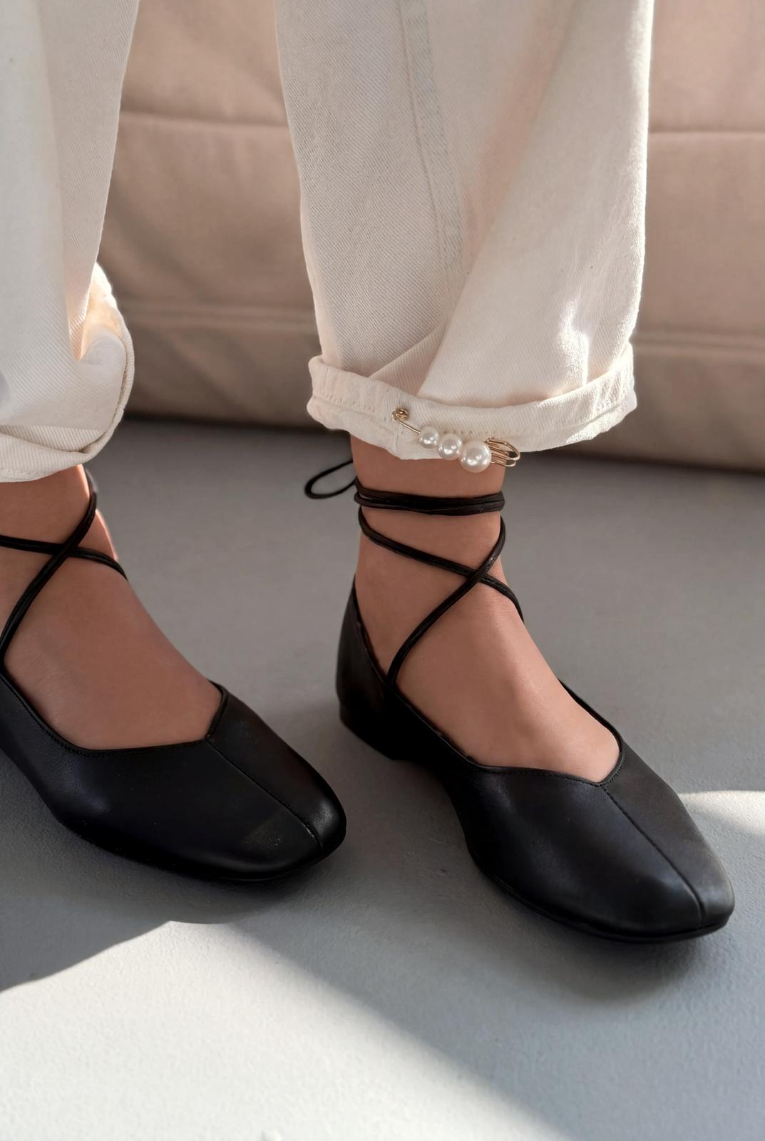 Morven Black Genuine Leather Women's Flats
