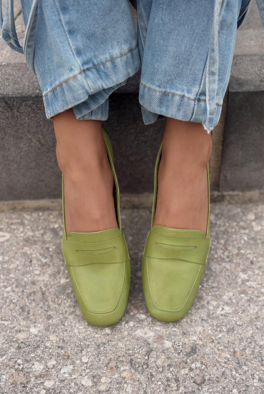 Melniel Green Genuine Leather Women's Loafers