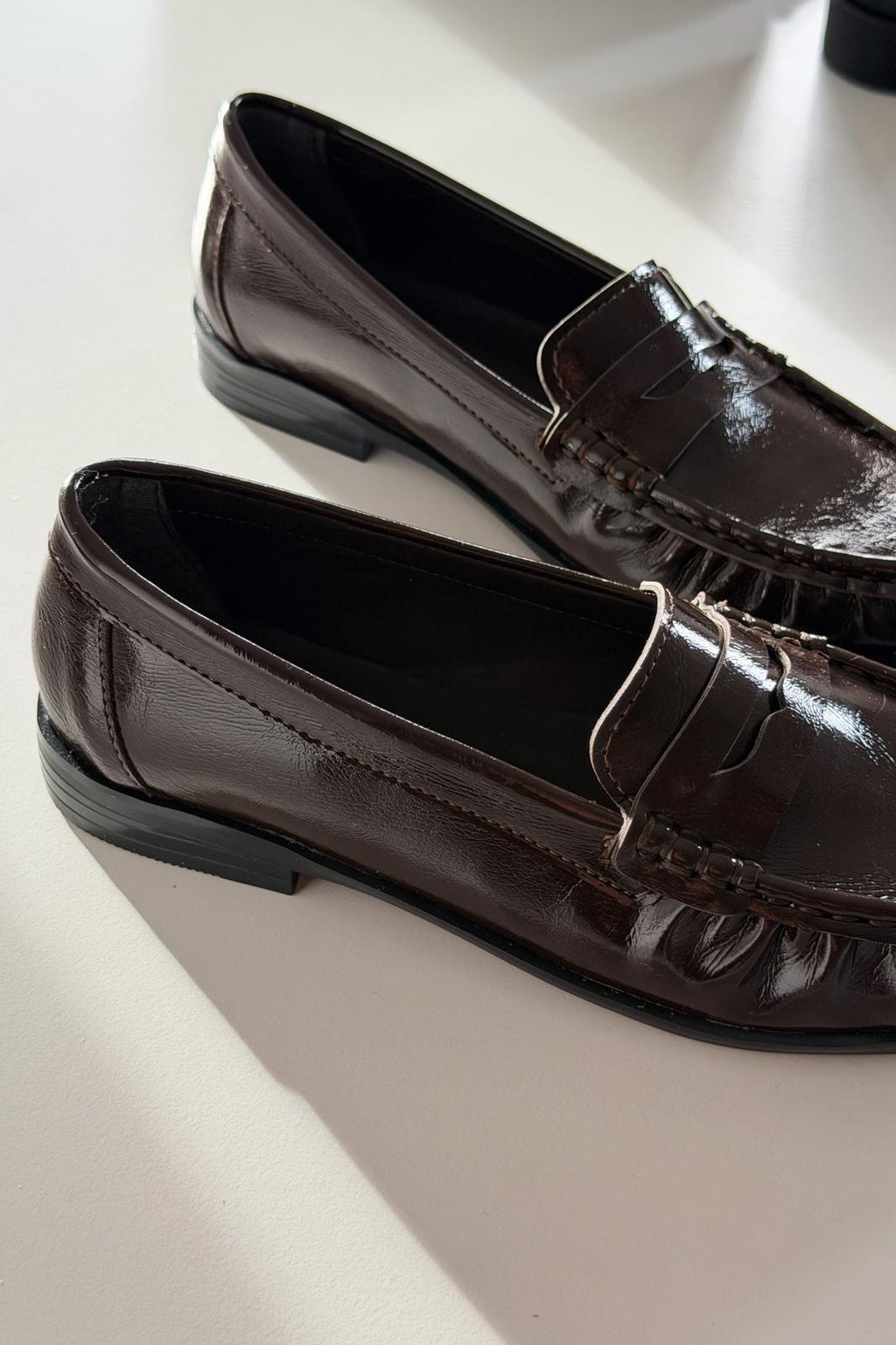 Marcel Dark Brown Crinkled Patent Faux Leather Women's Loafers