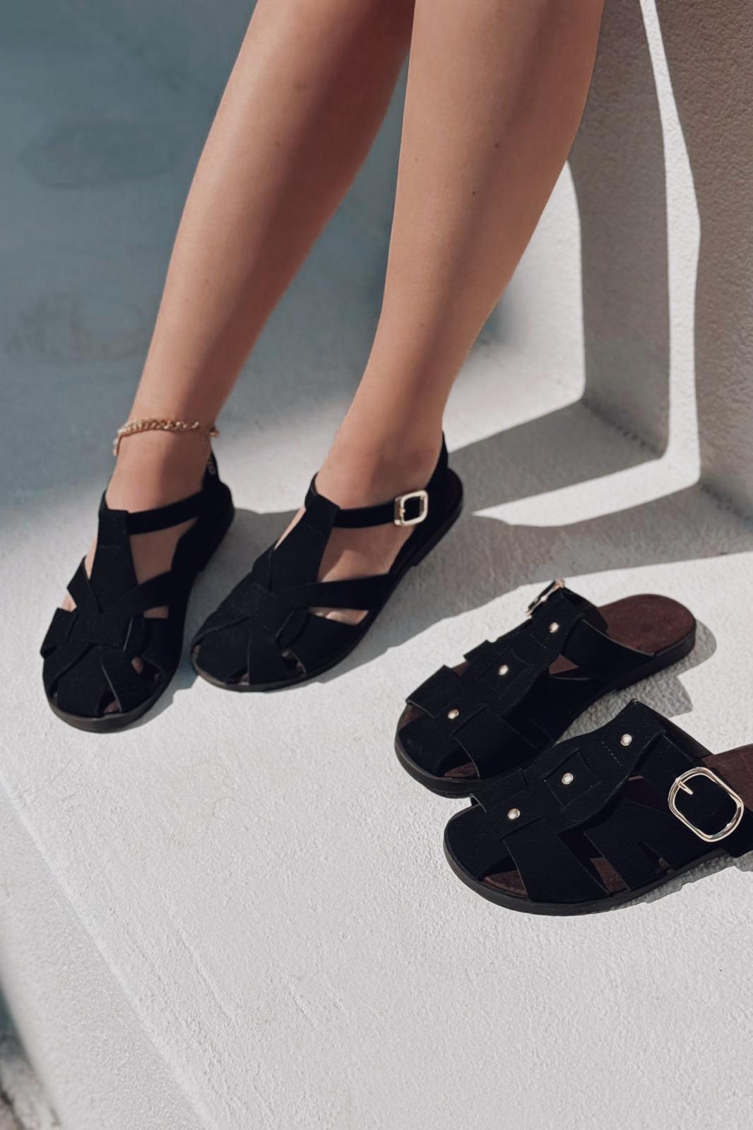 Valen Black Suede Women's Sandals
