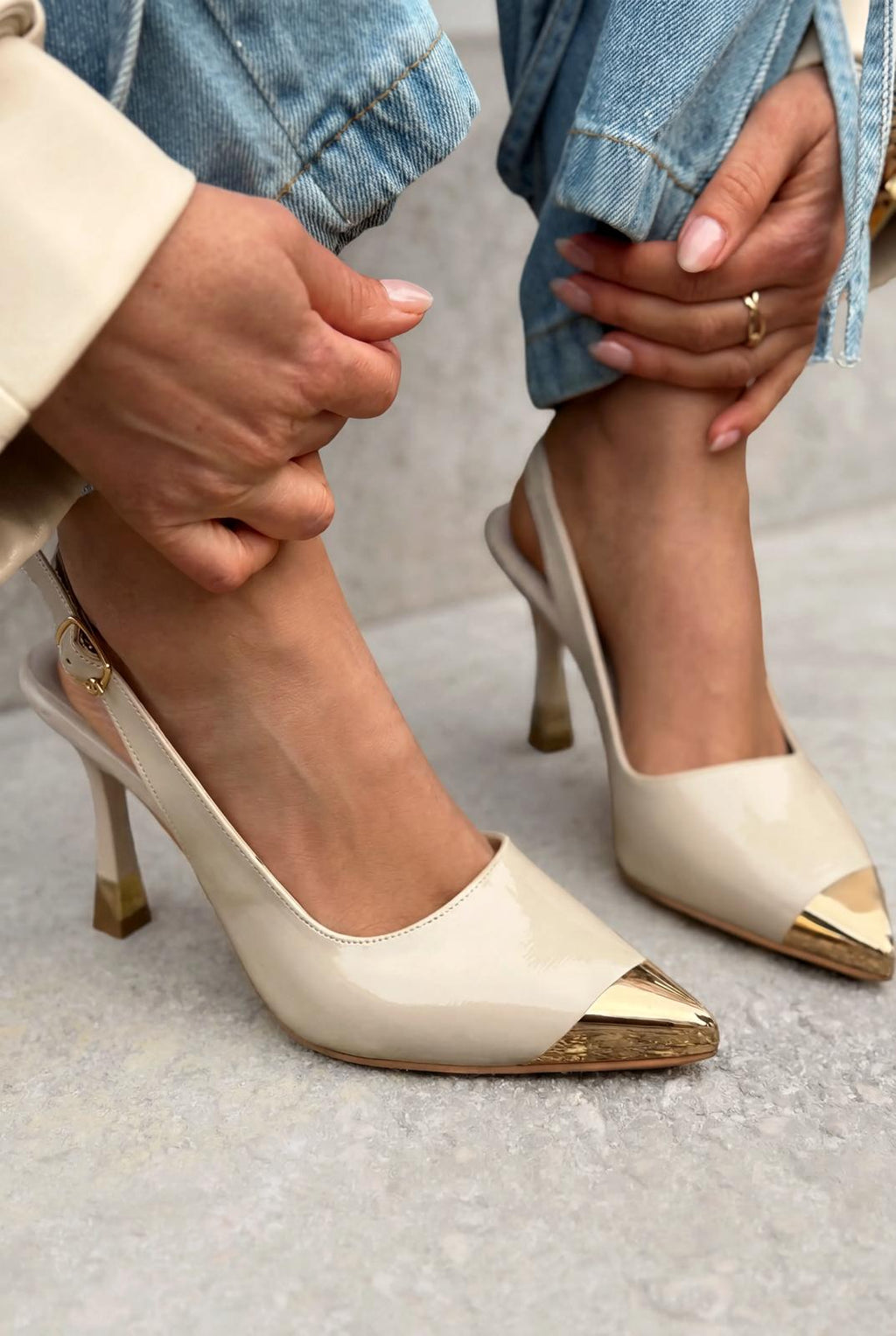 Sarnok Nude Patent Faux Leather Women's Stilettos