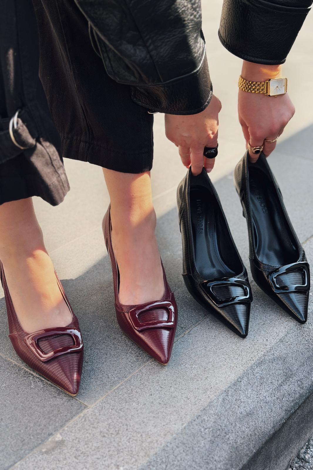 Finrel Burgundy Patent Faux Leather Women's Stilettos