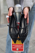 Panilo Black Faux Leather Studded Women's Flats