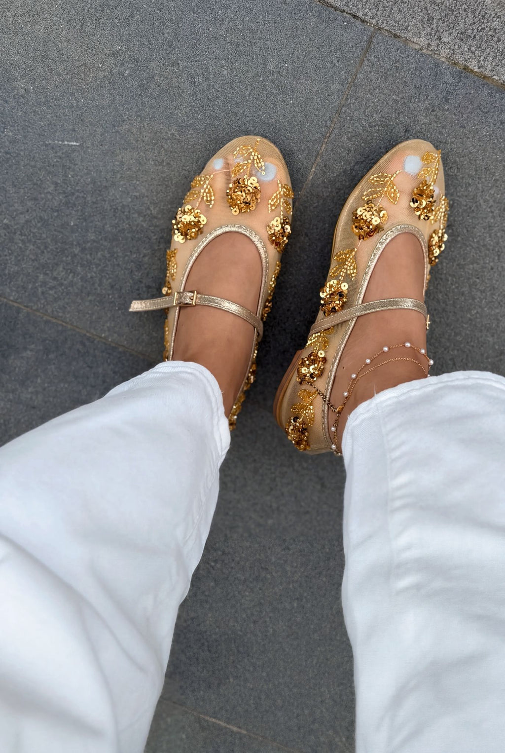 Telora Gold Embroidered Women's Flats