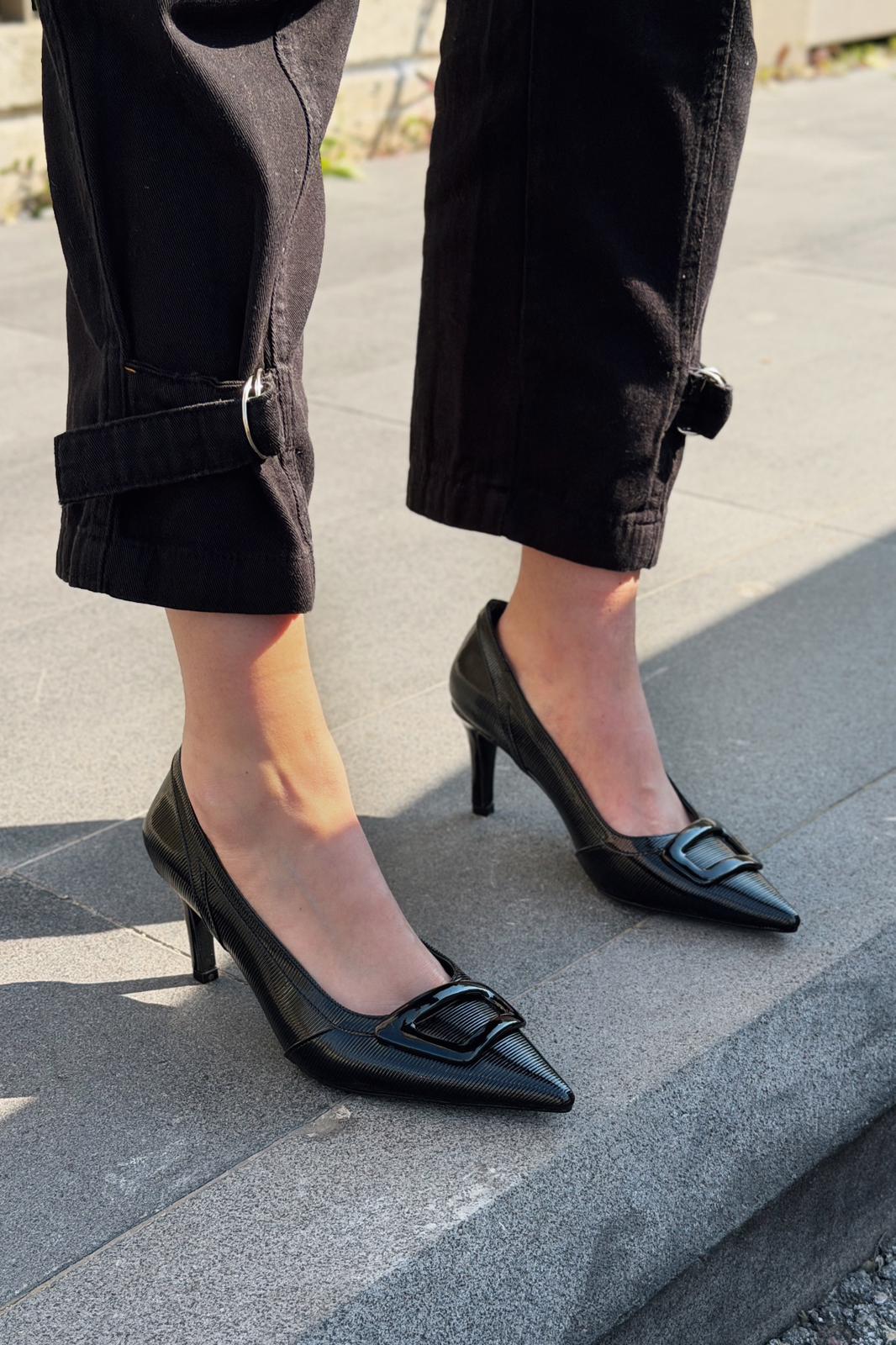 Finrel Black Patent Faux Leather Women's Stilettos