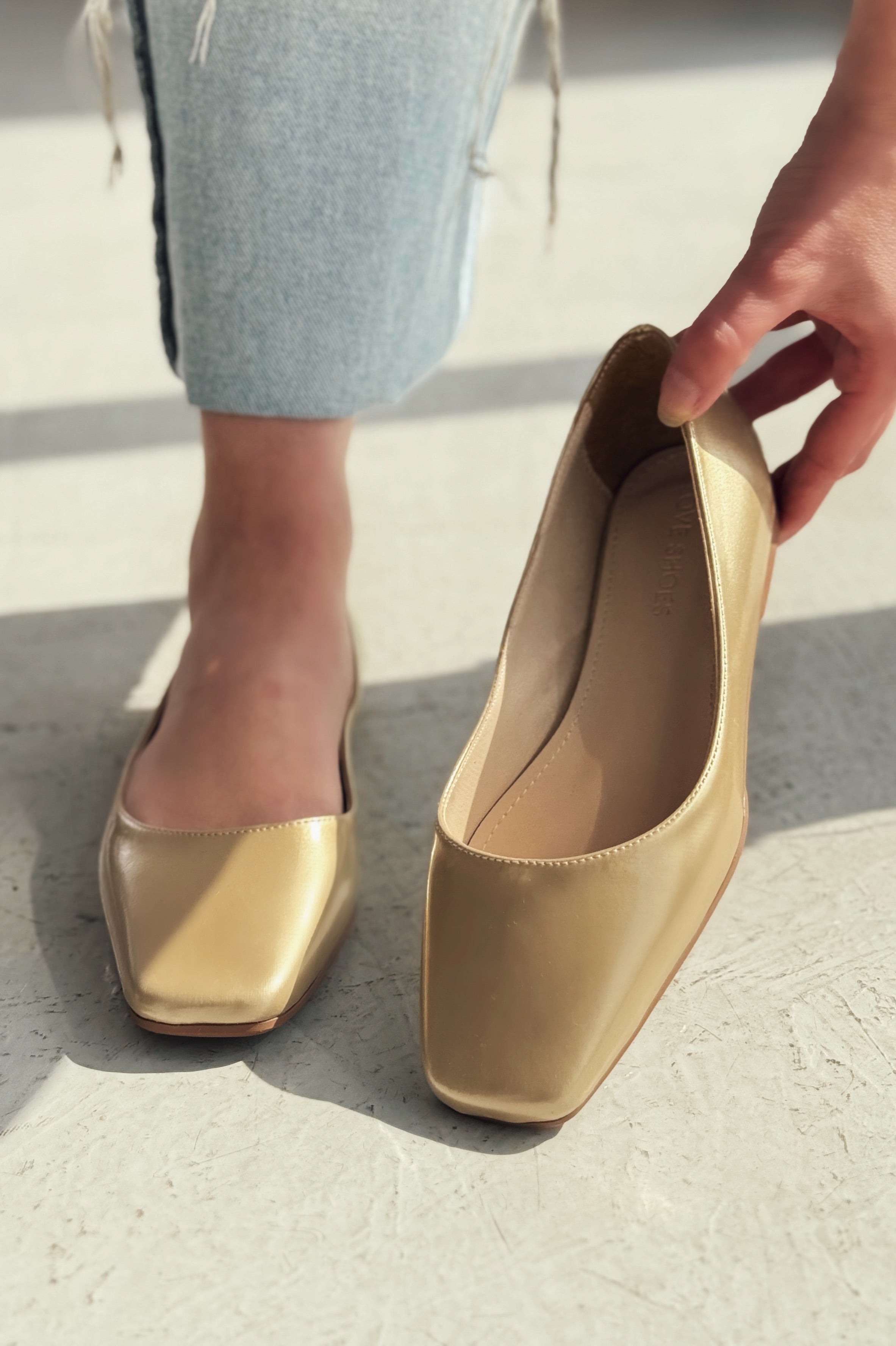 Canris Gold Faux Leather Women's Square Toe Mary Jane Flats