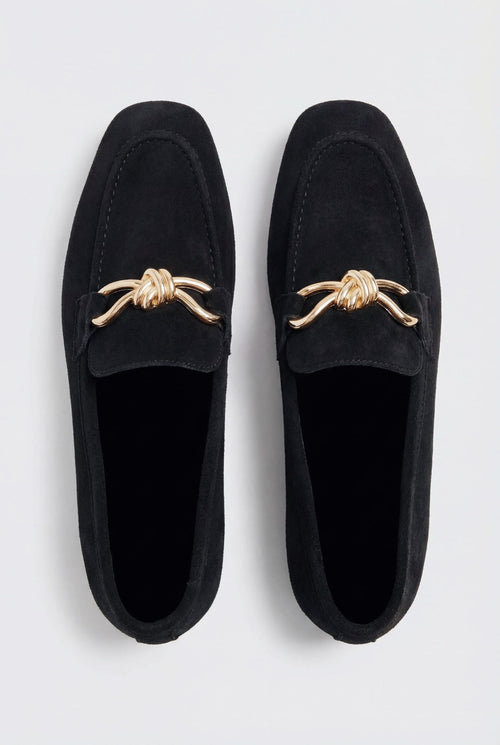 Avelis Black Suede Bow Detail Women's Loafers
