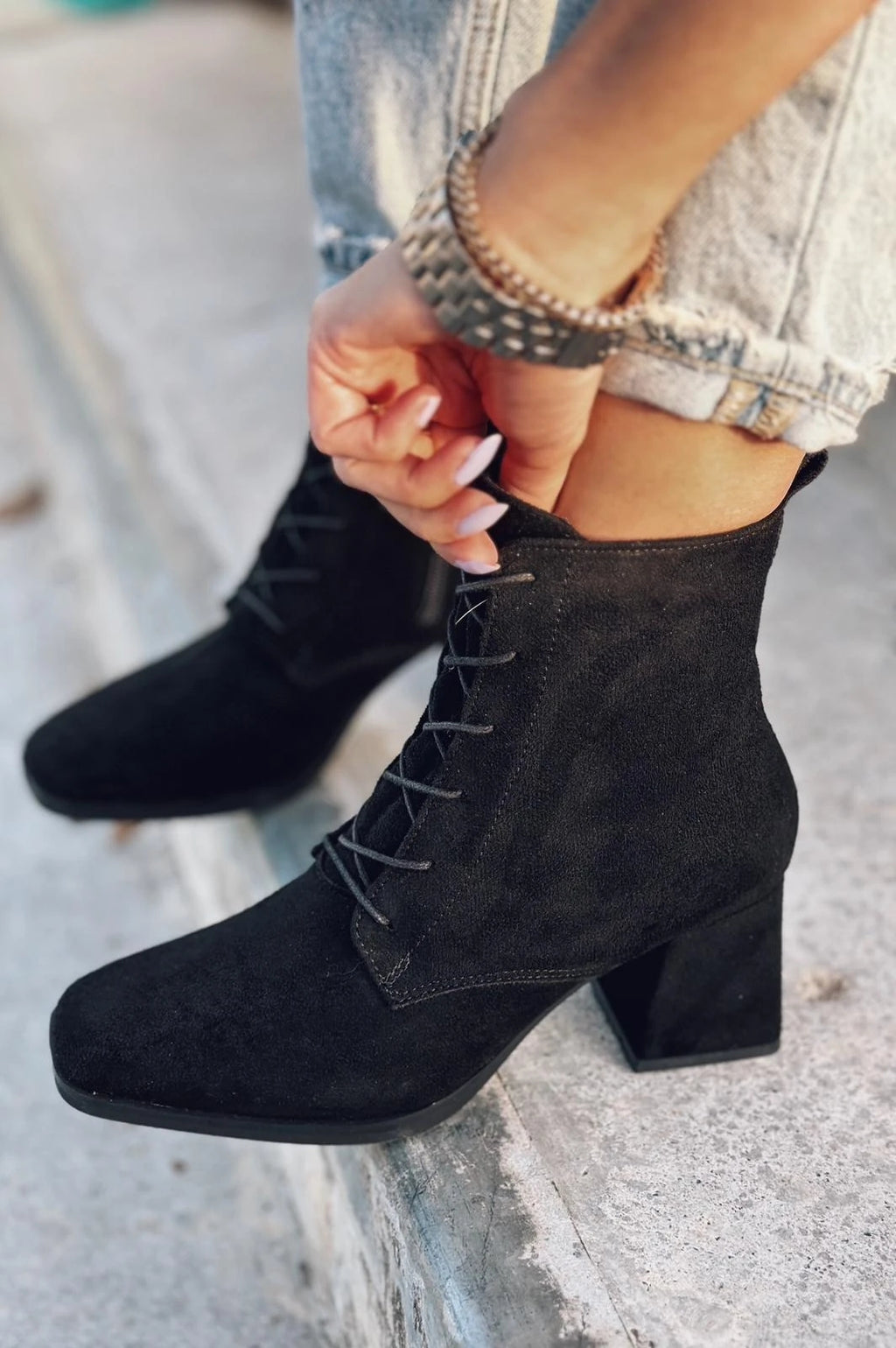 Rament Black Suede Lace-Up Women's Boots