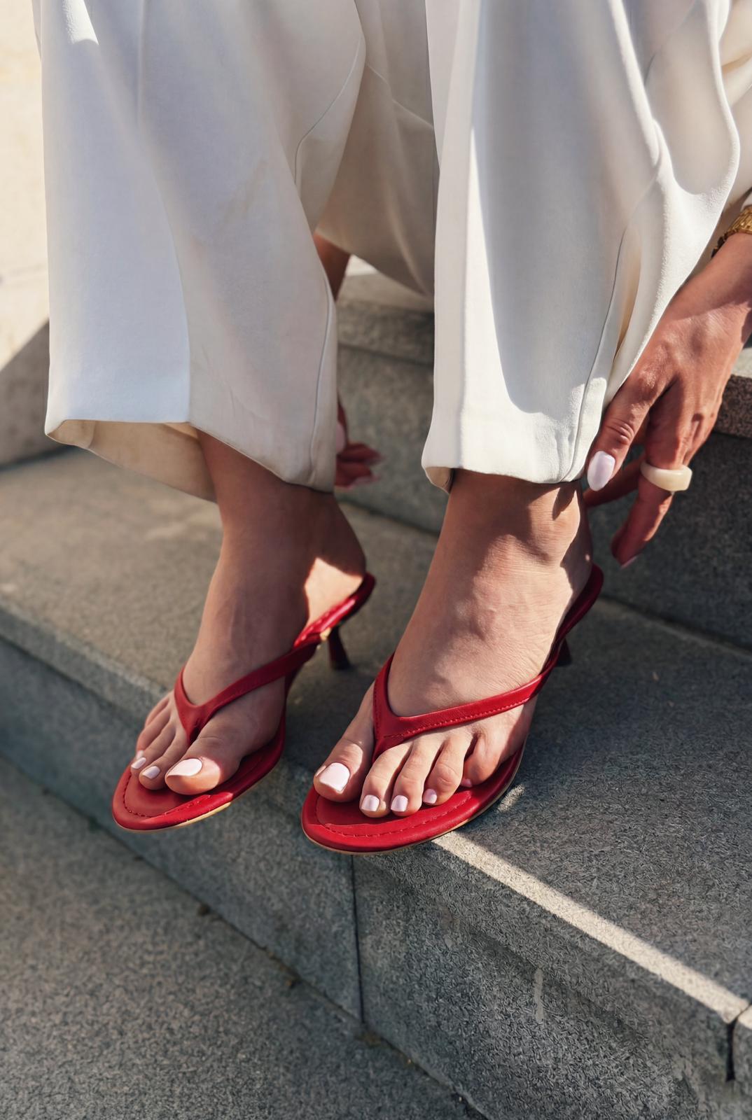 Arlene Red Faux Leather Women's Pumps Thong Sandals