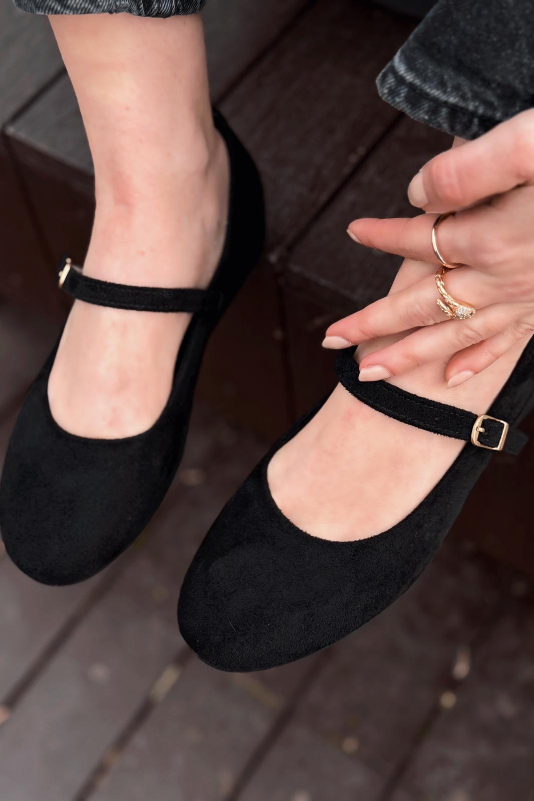 Tenris Black Suede Women's Wedge Heel Flats