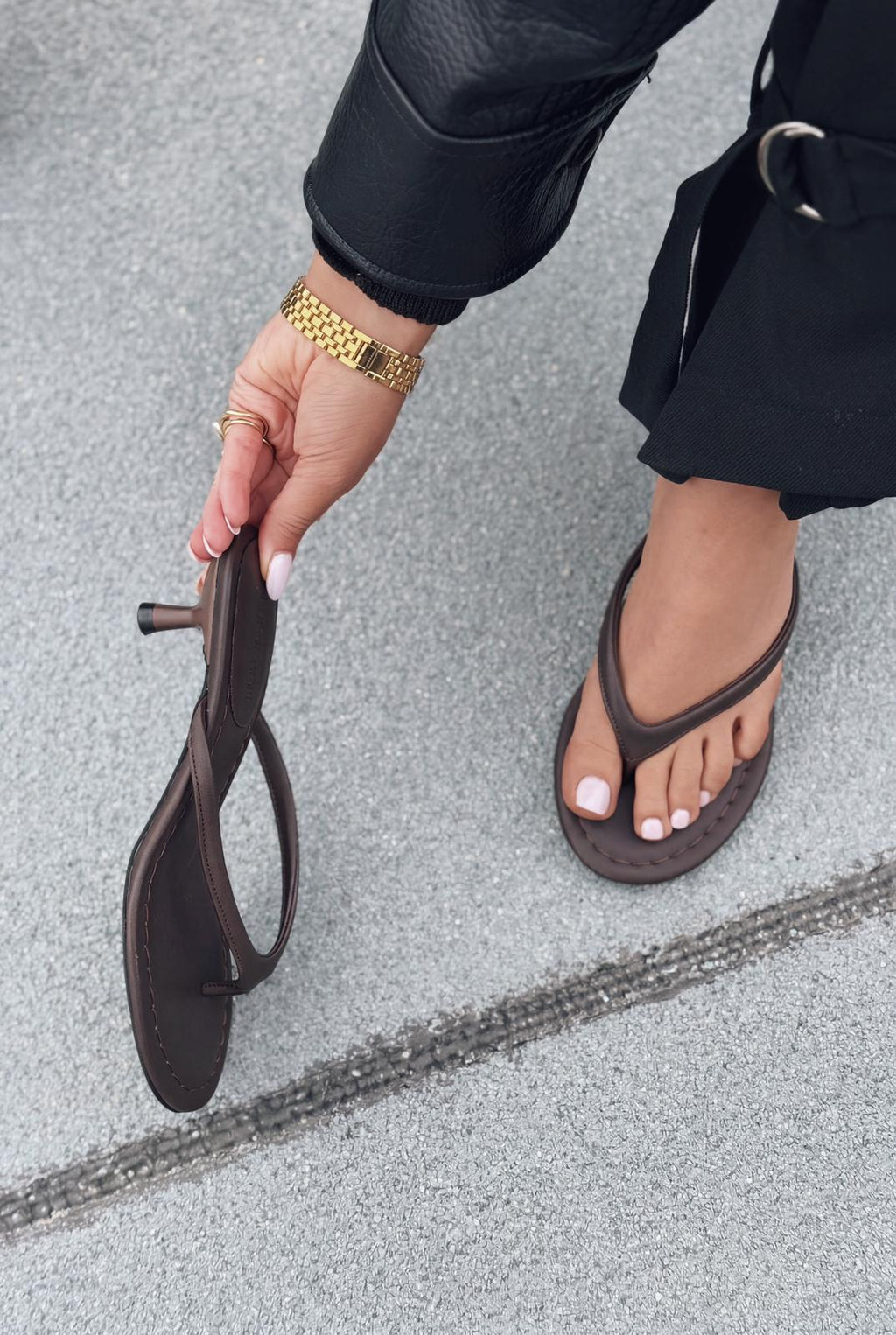 Arlene Taupe Faux Leather Women's Thong Pumps