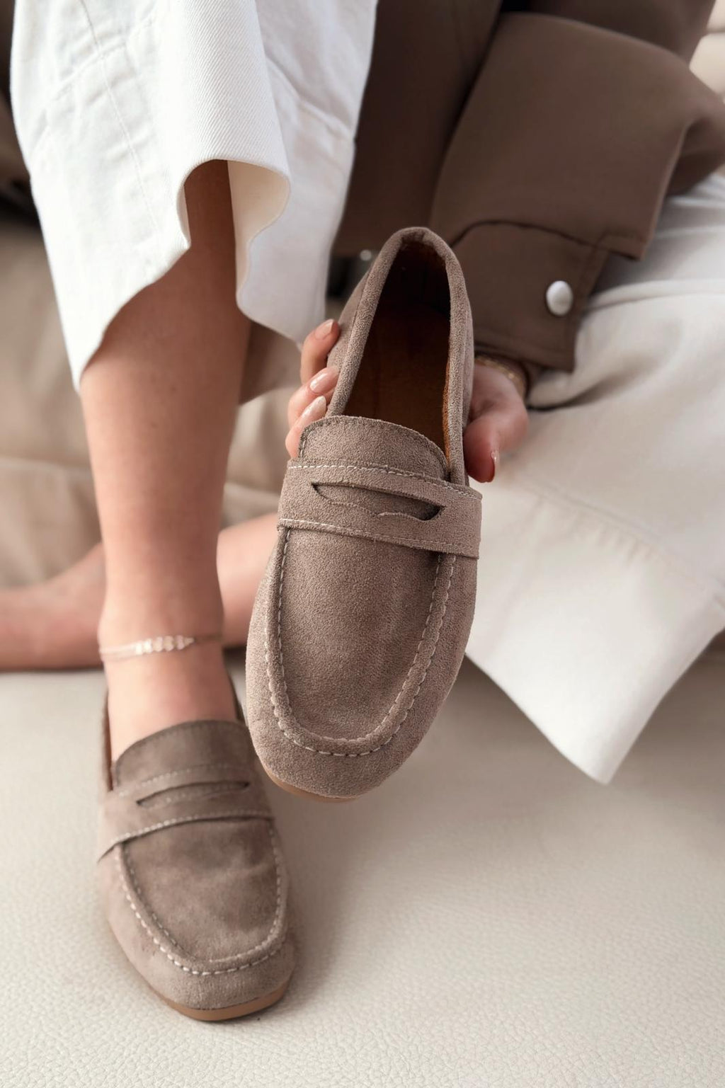 Orvino Taupe Suede Women's Loafers