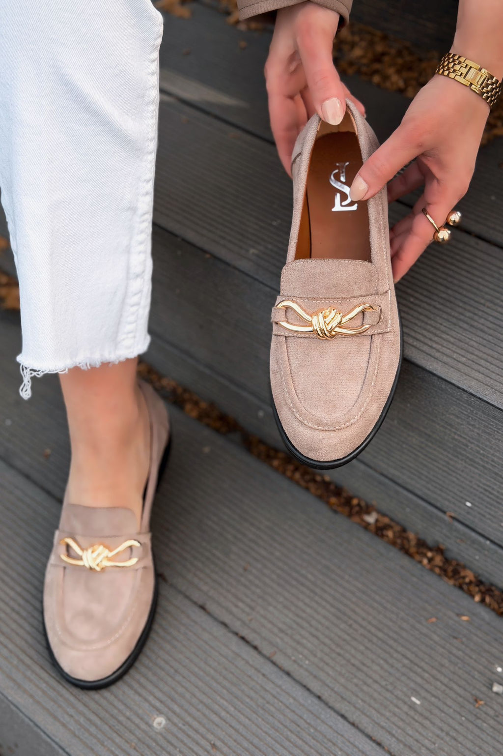 Norel Taupe Suede Bow Detail Women's Loafers