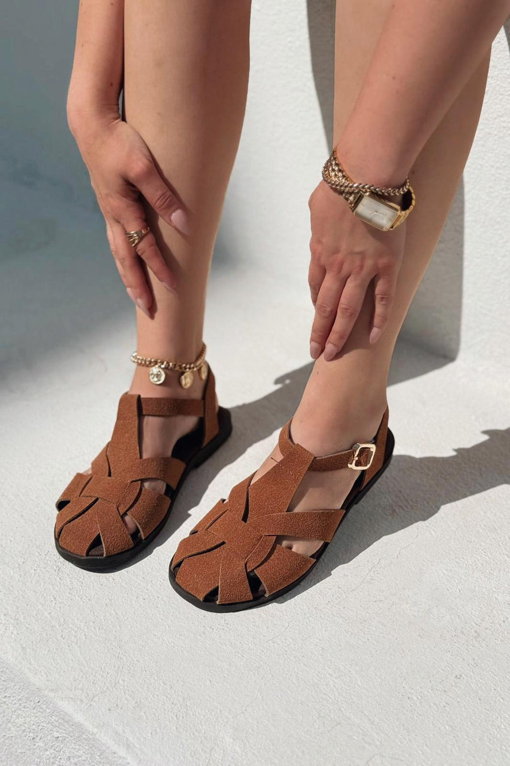 Valen Suede Tan Flat Women's Sandals